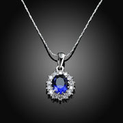 3.55 CTTW Sapphire Oval Cut Necklace Set in 18K White Gold Plated