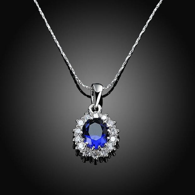 3.55 CTTW Sapphire Oval Cut Necklace Set in 18K White Gold Plated