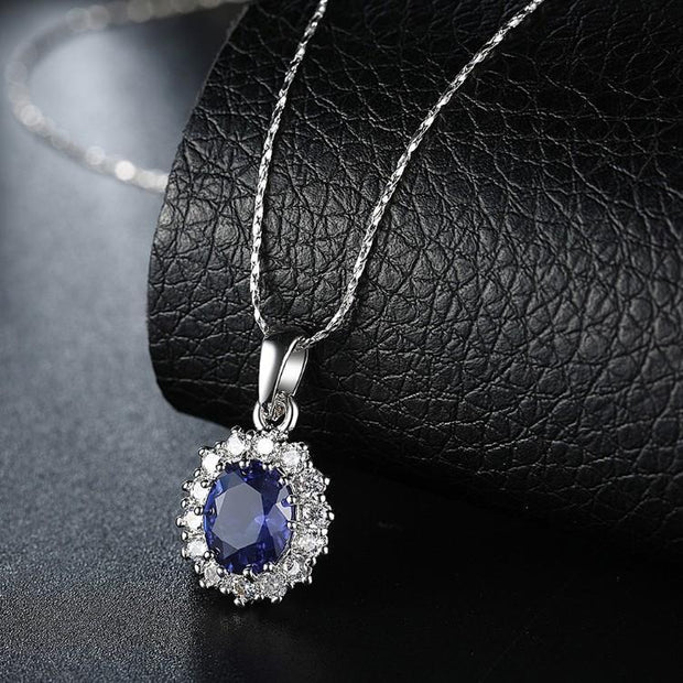 3.55 CTTW Sapphire Oval Cut Necklace Set in 18K White Gold Plated