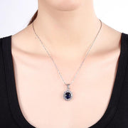 3.55 CTTW Sapphire Oval Cut Necklace Set in 18K White Gold Plated