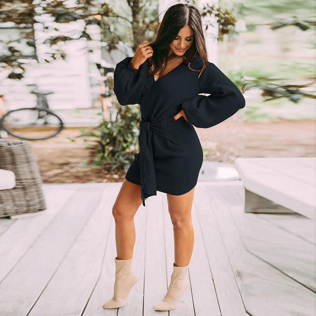 Women's Sexy Cocktail Batwing Long Sleeve Mini Dress