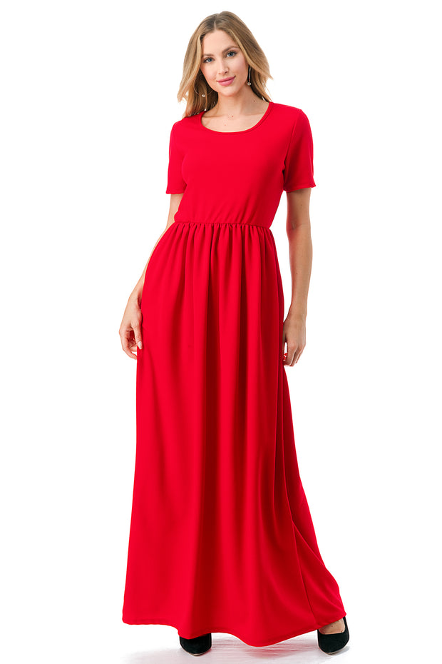 Solid Maxi Dresses with cinched waist and pockets. 1101S