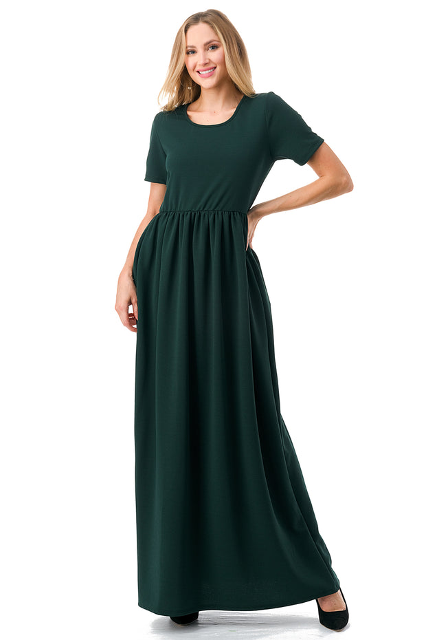 Solid Maxi Dresses with cinched waist and pockets. 1101S