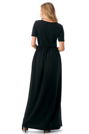 Solid Maxi Dresses with cinched waist and pockets. 1101S