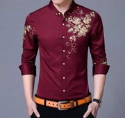 Mens Slim Fit Long Sleeve Floral Shirt