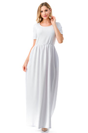 Solid Maxi Dresses with cinched waist and pockets. 1101S