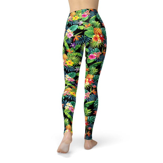 Jean Tropical Pineapple Flowers Leggings